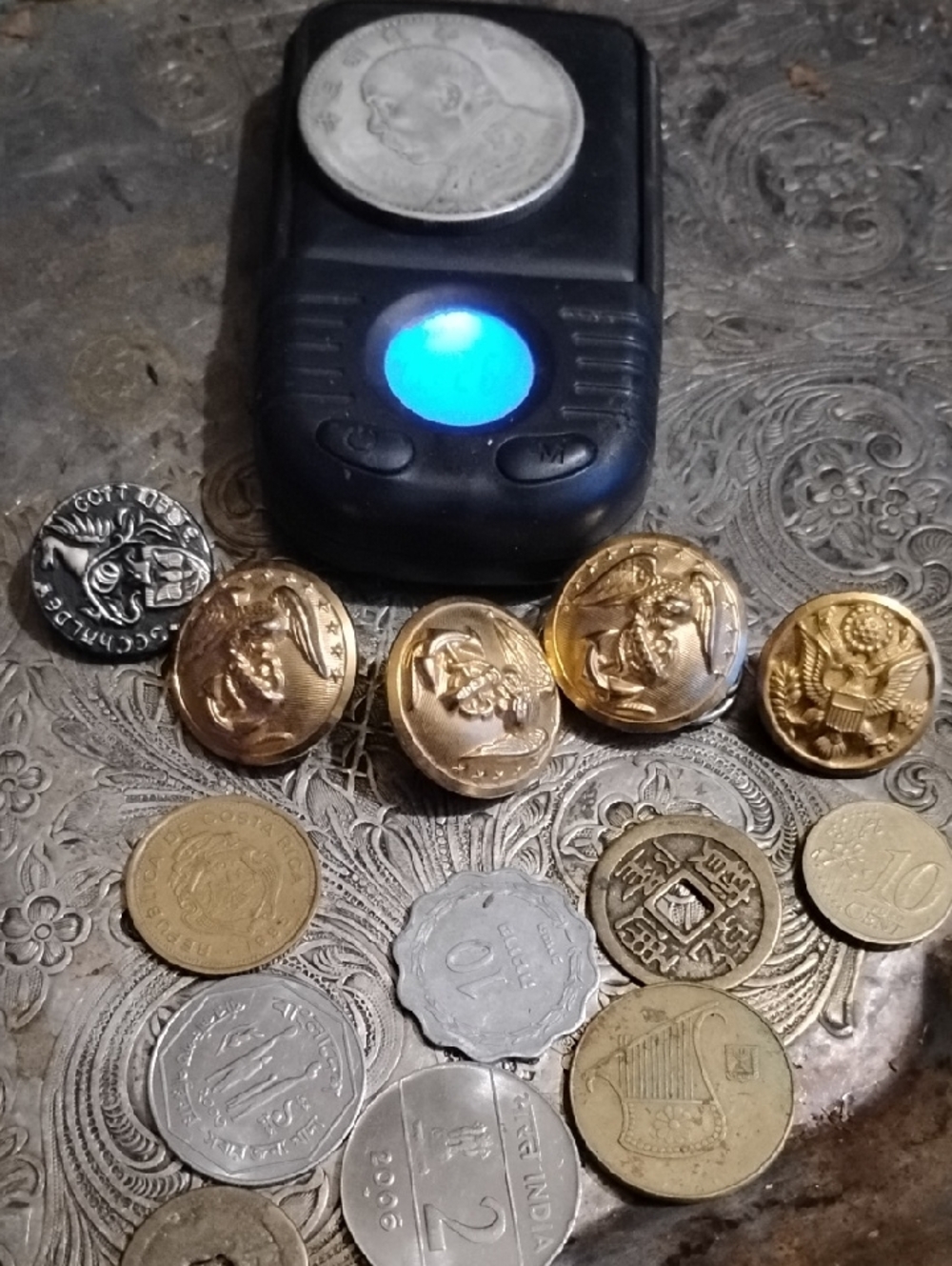 Vintage Military Eagle Gold Buttons - Set of 4& Assorted Coinage
